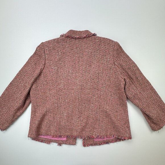 Lane Bryant 24 Pink Tweed Fringe Blazer Jacket Lined NWT Multicolor Career - Picture 5 of 11